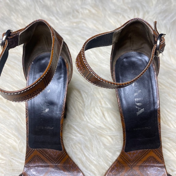 Authentic Prada Black Brown Embroidered Ankle Strap Platform - Picture 3 of 11